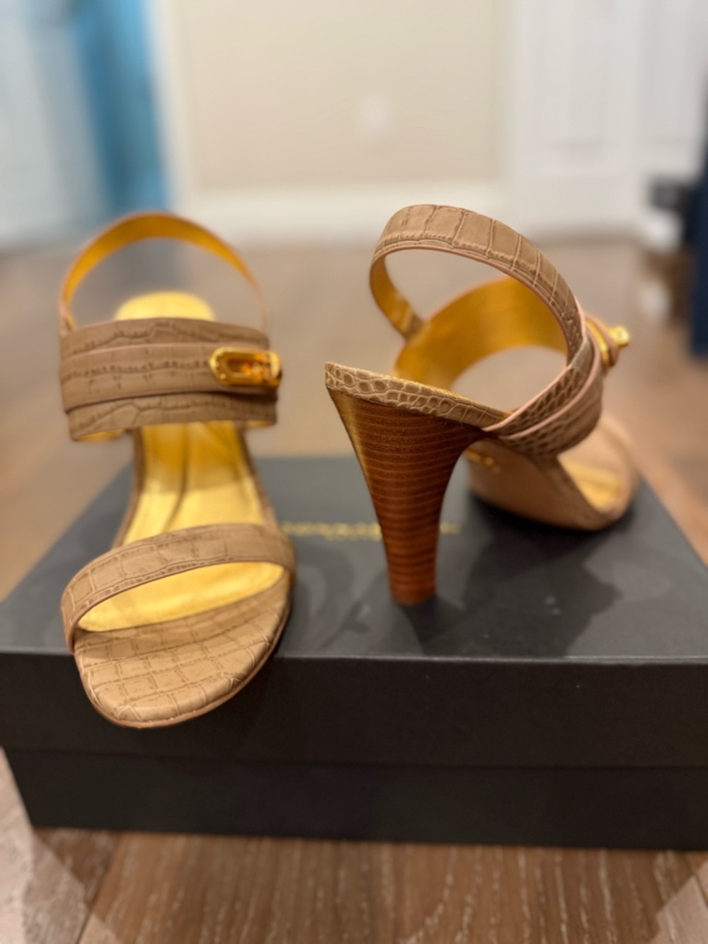 Donna Karan Brown Croc-Embossed Heel Sandals Macys